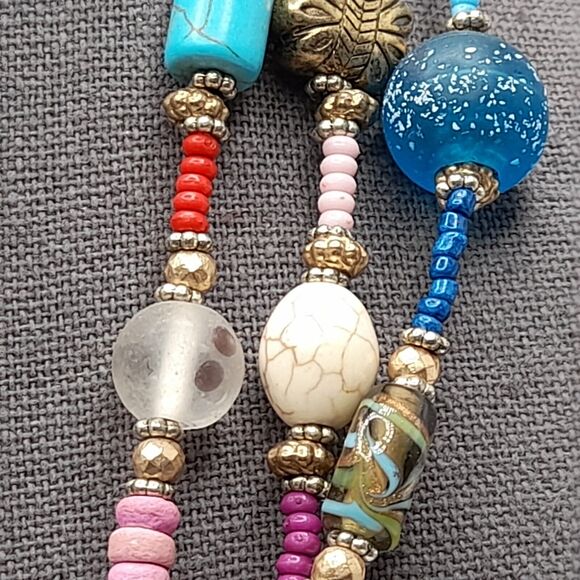Chico's Lampwork Art Bead Necklace, Three Strands, 20" - Picture 8 of 13